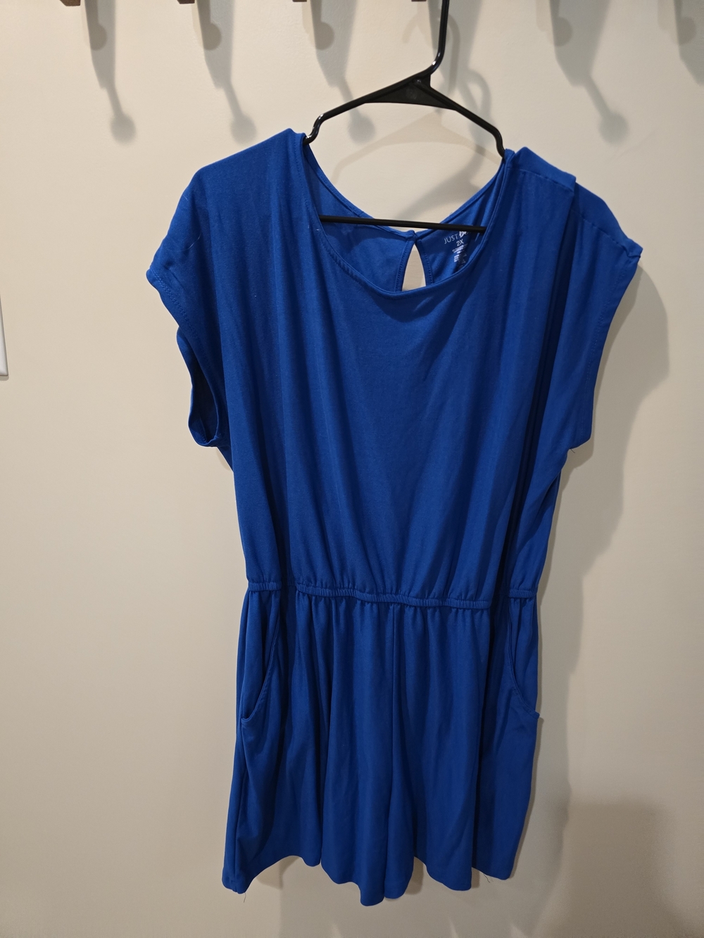 just be Royal Blue Cap Sleeve Romper with Elastic Waist